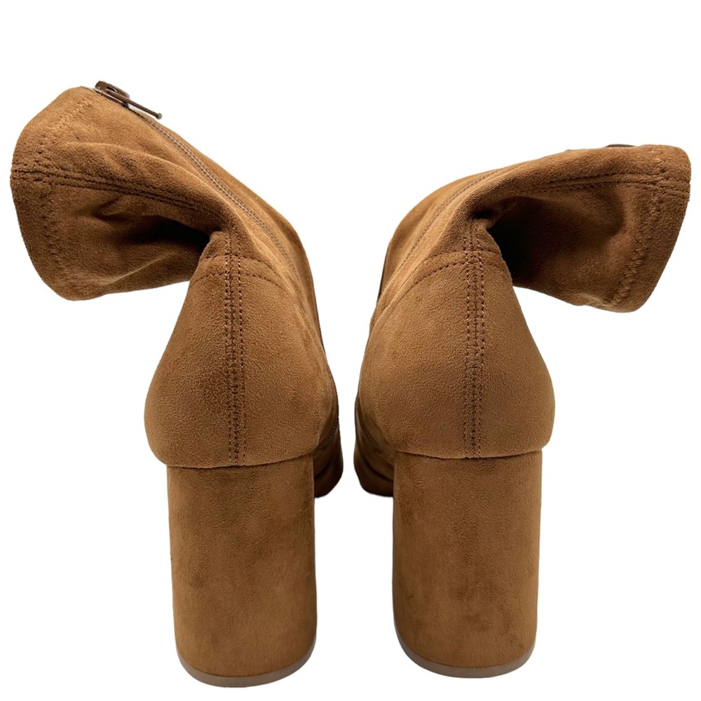 Steve Madden Hayes Point Toe Faux Suede Block Heel Stretchy Ankle Bootie Cognac - Picture 6 of 12